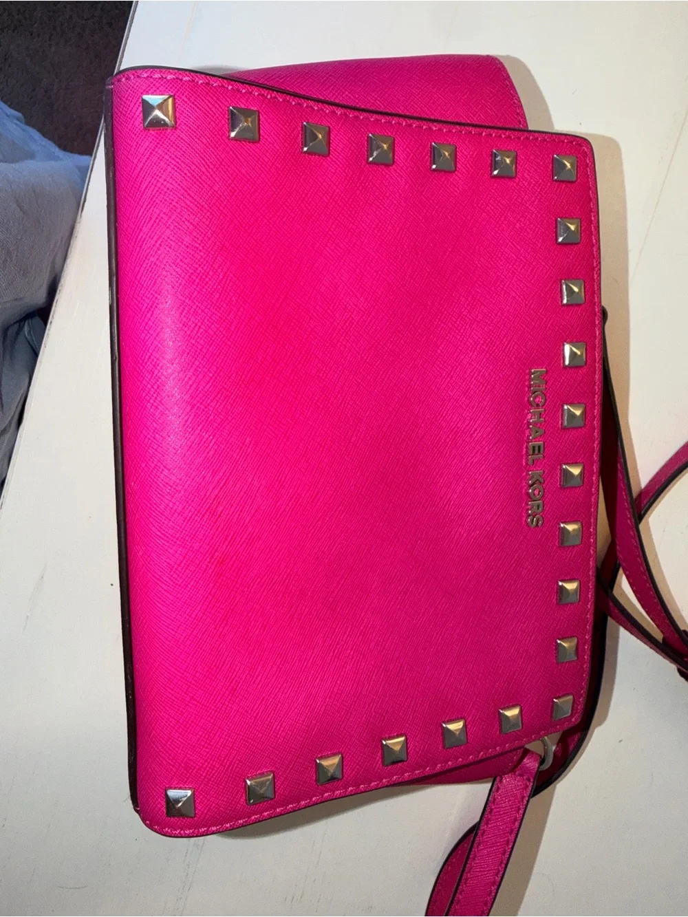Michael Kors Selma Hot Pink Studded Crossbody Bag
